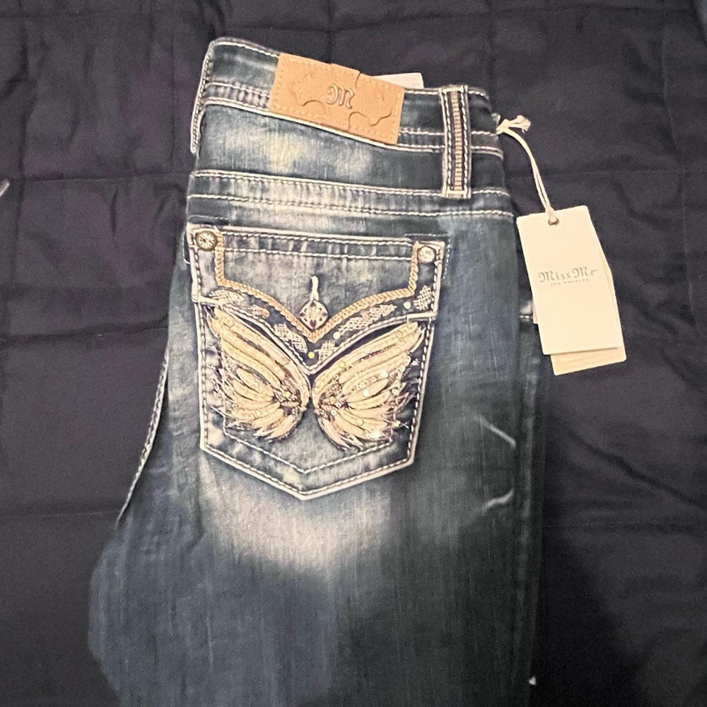 Miss Me Distressed Dark Blue Jeans